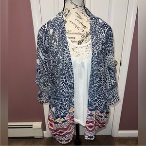 Trixxi Blue and White Patterned Kimono Top
